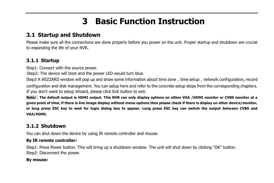 3 basic function instruction, 1 startup and shutdown, 1 startup | 2 shutdown | COP-USA NVR2816NE-L User Manual | Page 18 / 91