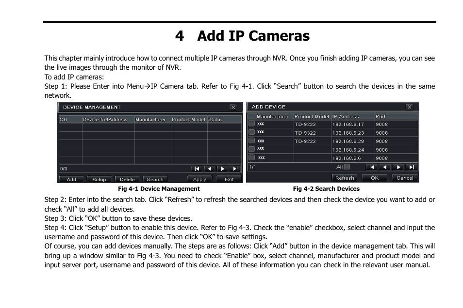 4 add ip cameras | COP-USA NVR2816NE-L User Manual | Page 22 / 91