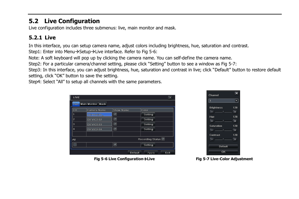 2 live configuration, 1 live | COP-USA NVR2816NE-L User Manual | Page 27 / 91