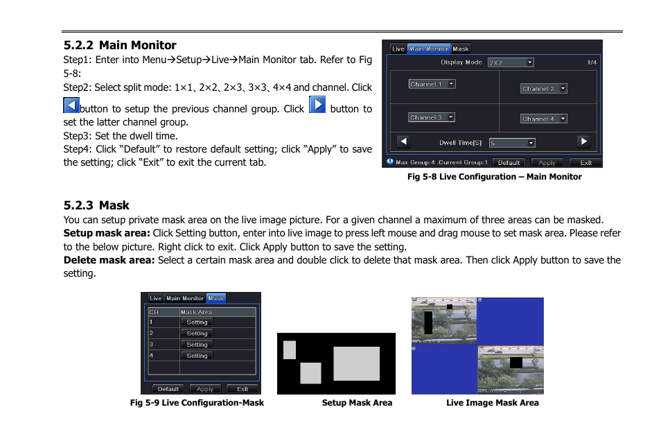 2 main monitor, 3 mask | COP-USA NVR2816NE-L User Manual | Page 28 / 91
