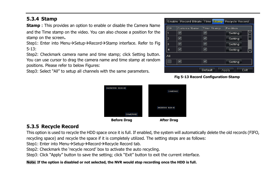 4 stamp, 5 recycle record | COP-USA NVR2816NE-L User Manual | Page 31 / 91