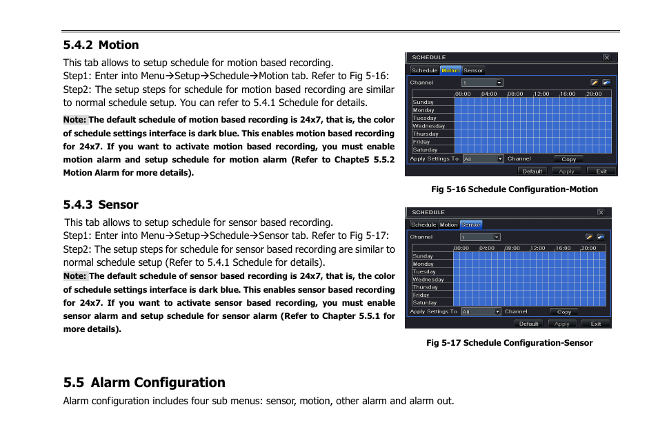 2 motion, 3 sensor, 5 alarm configuration | COP-USA NVR2816NE-L User Manual | Page 33 / 91