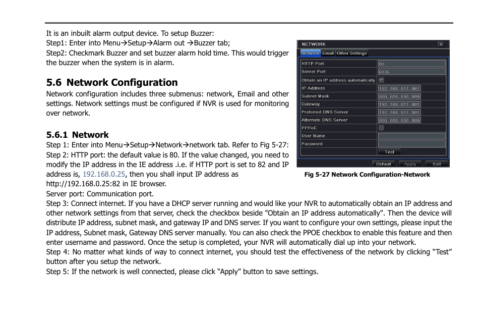 6 network configuration, 1 network | COP-USA NVR2816NE-L User Manual | Page 38 / 91