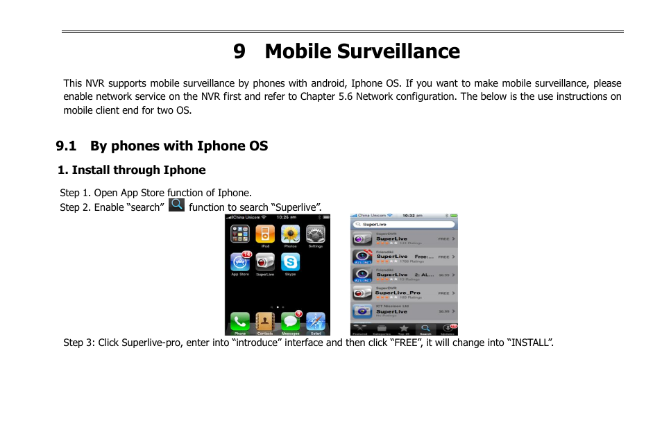 9 mobile surveillance, 1 by phones with iphone os | COP-USA NVR2816NE-L User Manual | Page 68 / 91