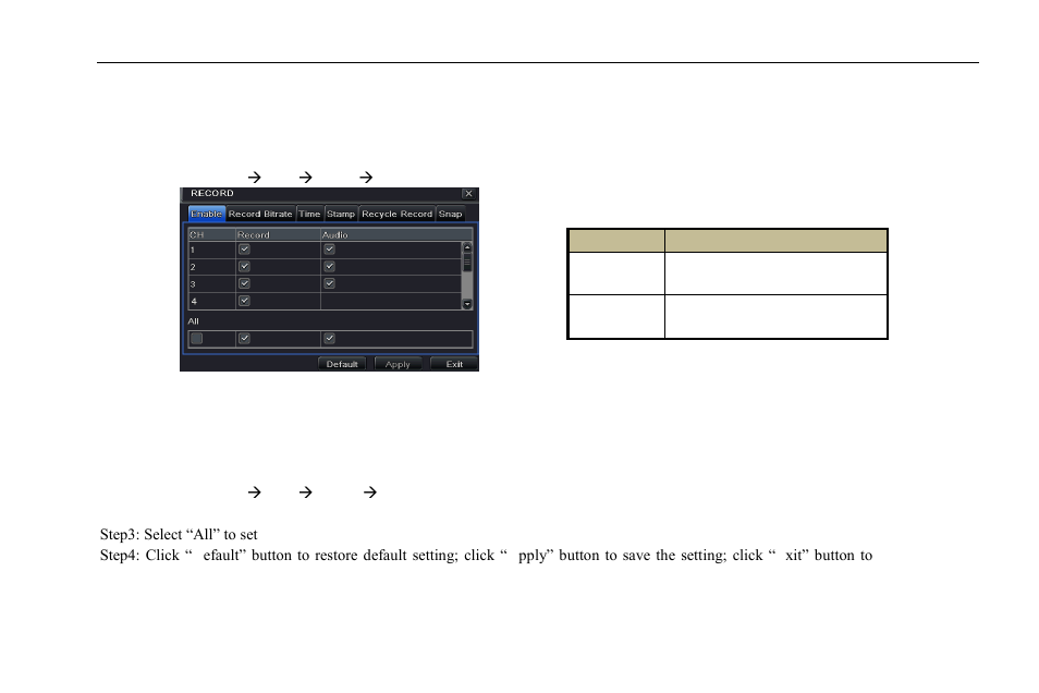 3 record configuration, 1 enable, 2 record stream | COP-USA DVR2304SE-B User Manual | Page 29 / 108