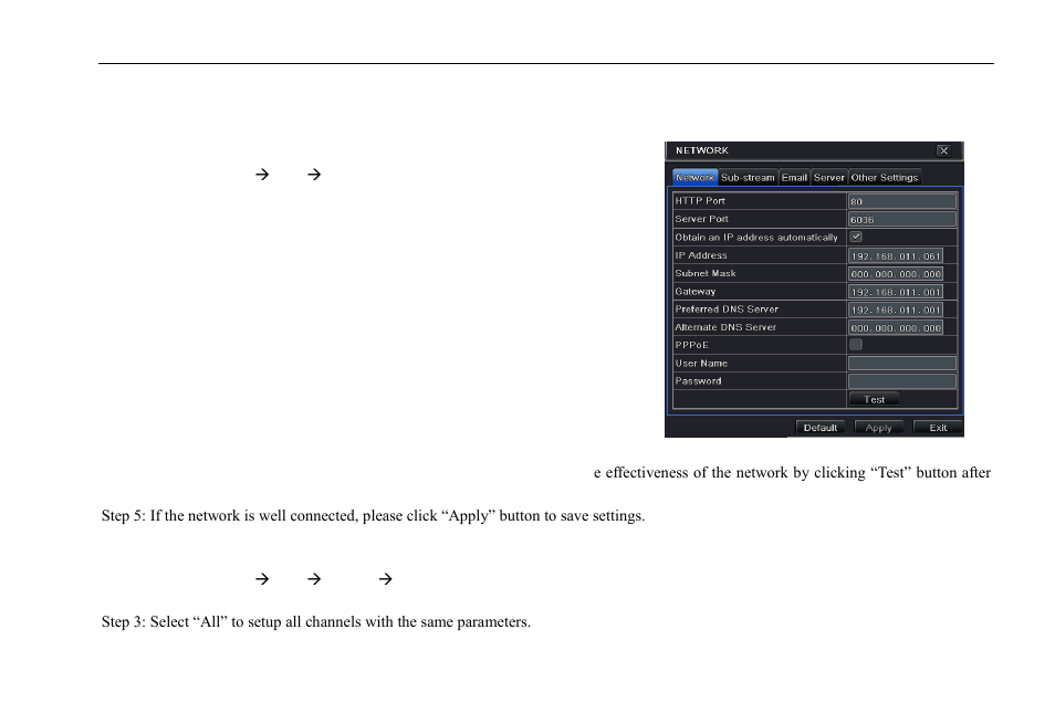 6 network configuration, 1 network, 2 sub stream | COP-USA DVR2304SE-B User Manual | Page 39 / 108