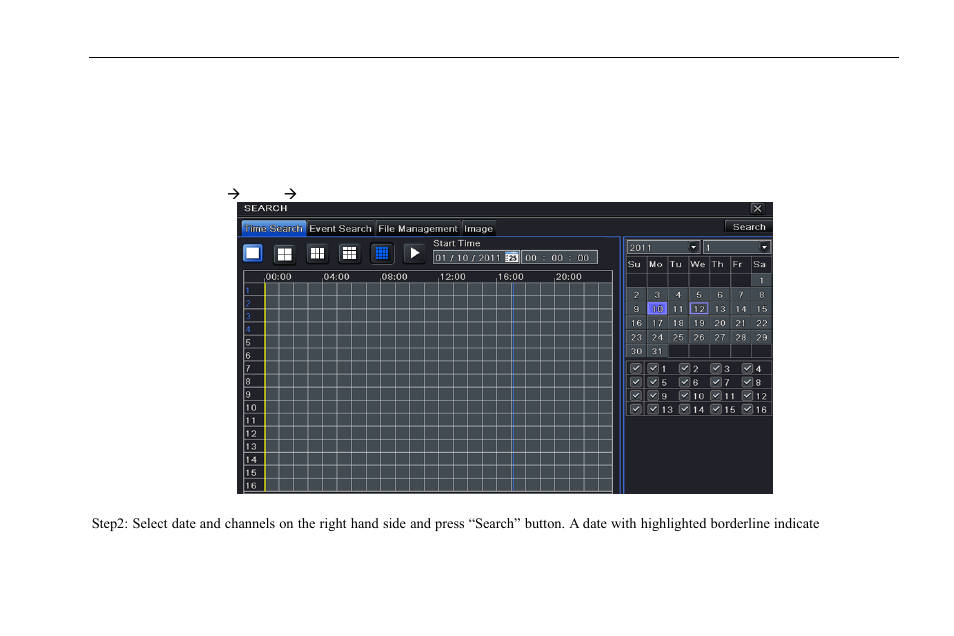 Search, playback and backup, 1 time search, 5 search, playback and backup | COP-USA DVR2304SE-B User Manual | Page 49 / 108