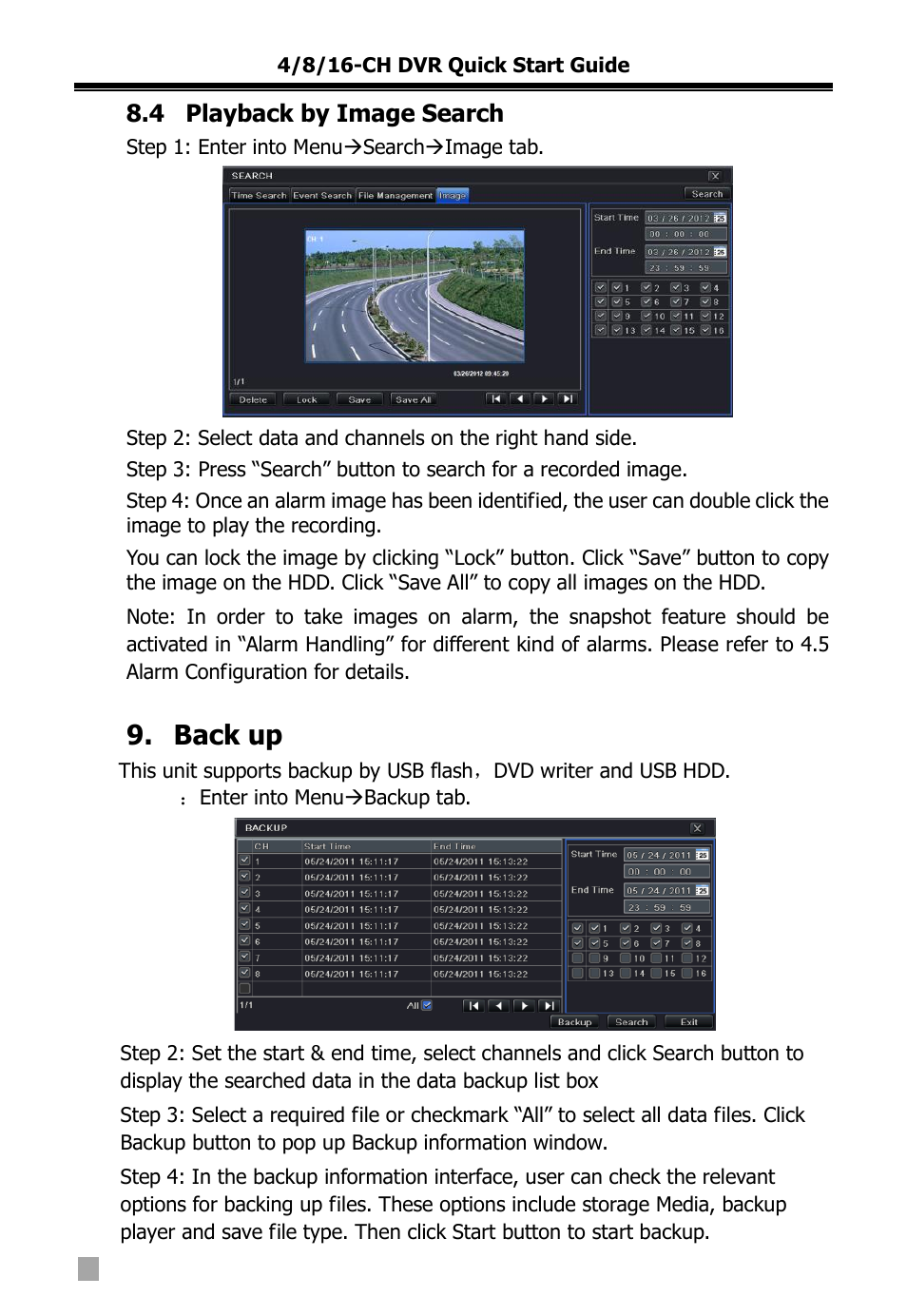Back up | COP-USA DVR16HEC-960 User Manual | Page 122 / 124
