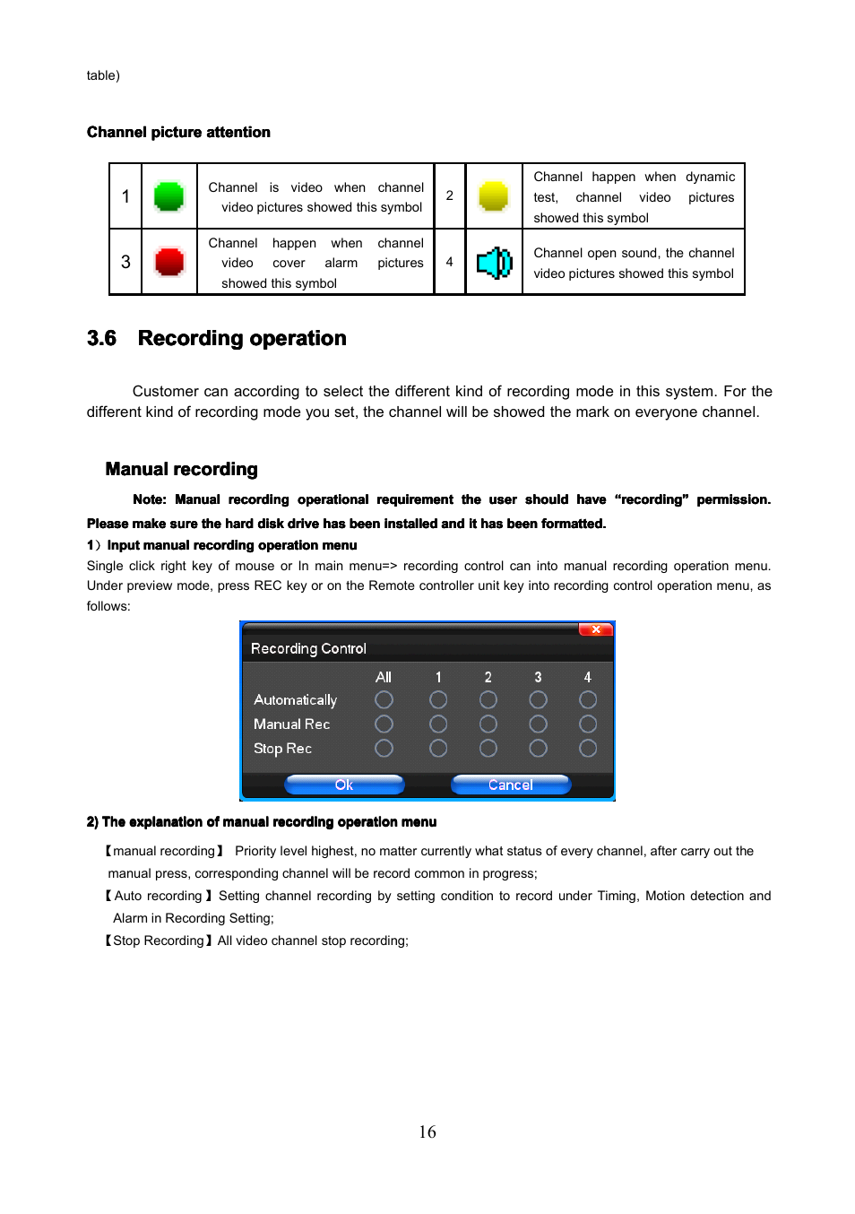 6recordingoperation, Recording operation, Manual | COP-USA PKG-DVR04 User Manual | Page 16 / 82