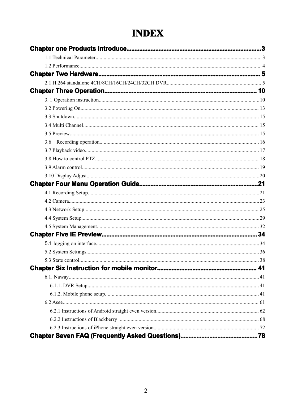 Index | COP-USA PKG-DVR04 User Manual | Page 2 / 82