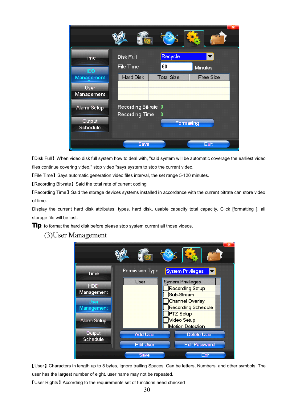 3)user management | COP-USA PKG-DVR04 User Manual | Page 30 / 82
