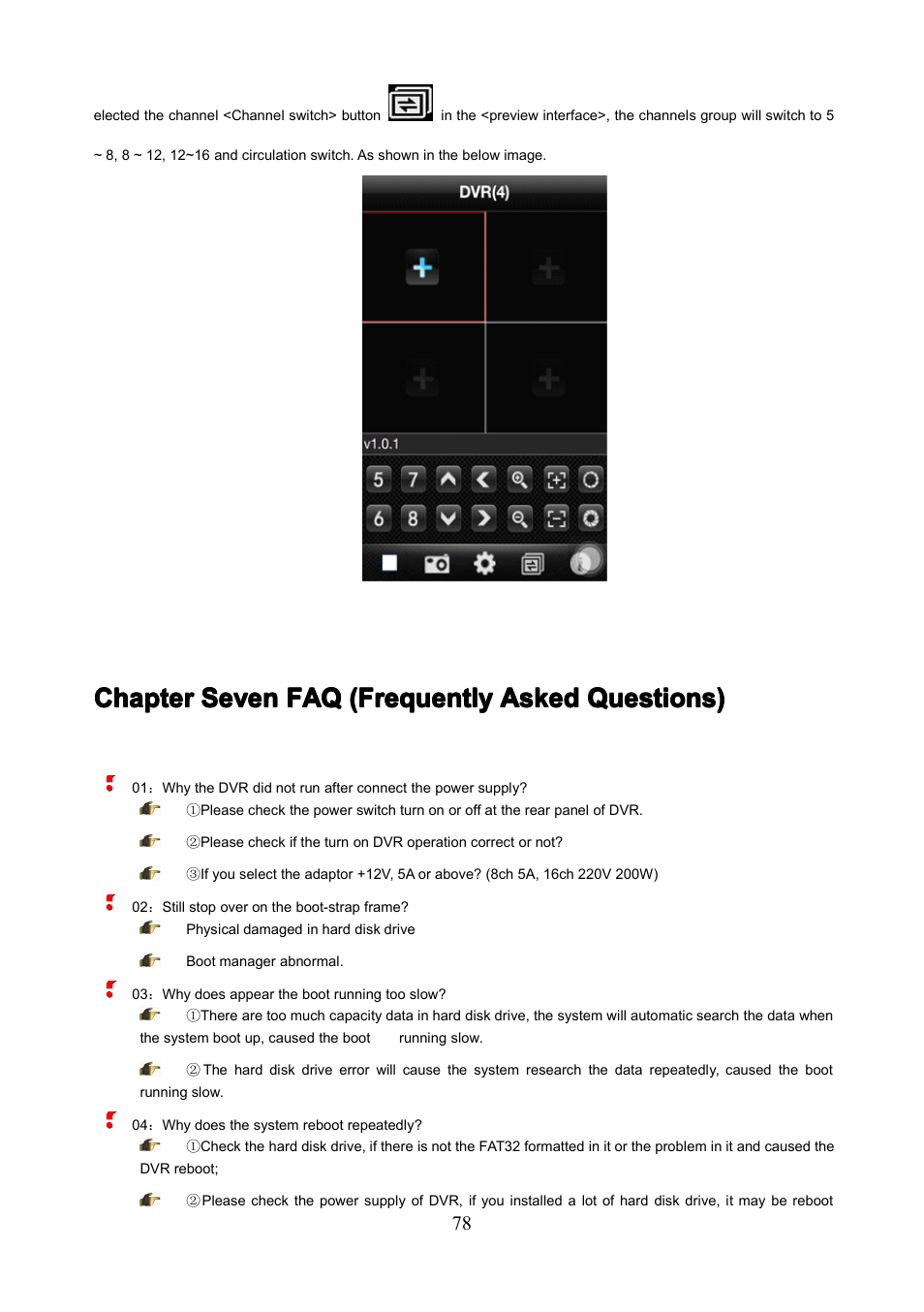 Chaptersevenfaq(frequentlyaskedquestions), Chapter, Chapter s | Seven, Even, Even faq, Faq (frequently, Frequently, Frequently asked, Asked | COP-USA PKG-DVR04 User Manual | Page 78 / 82