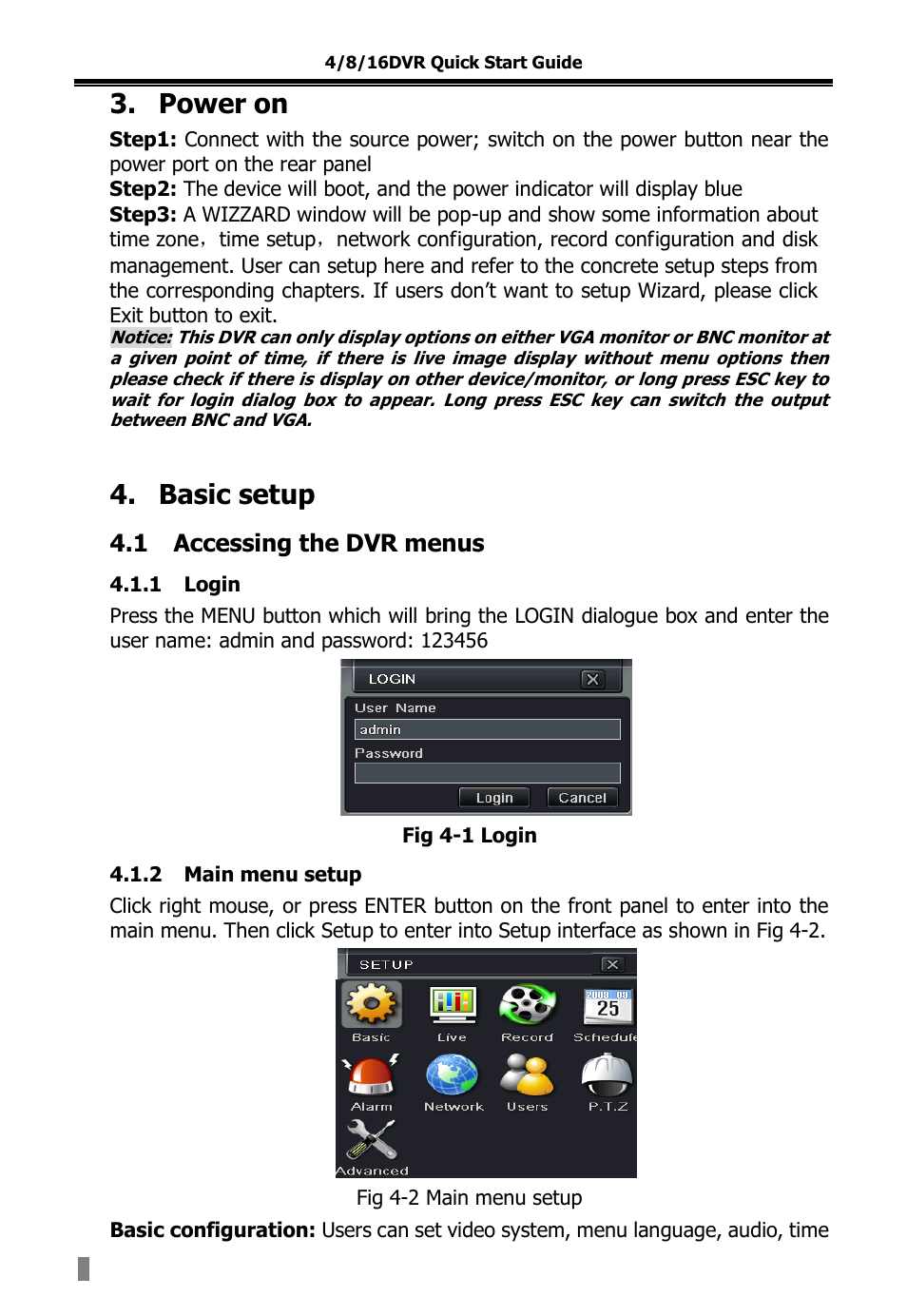 Power on, Basic setup | COP-USA DVR2308SE-SL User Manual | Page 113 / 120
