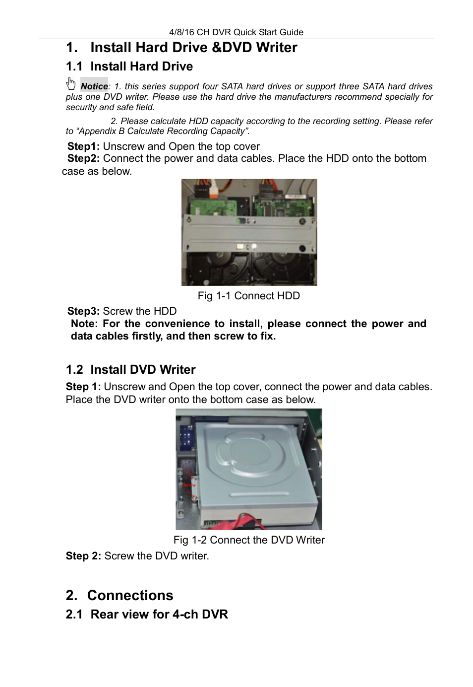 Step1: unscrew and open the top cover, Step3: screw the hdd, Install hard drive &dvd writer | Connections | COP-USA DVRHD-16D1-HDMI User Manual | Page 115 / 124