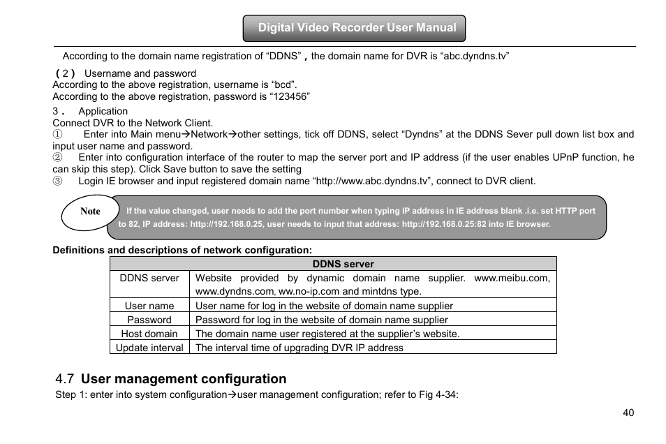 Connect dvr to the network client, User management configuration, 7 user management configuration | COP-USA DVRHD-16D1-HDMI User Manual | Page 46 / 124