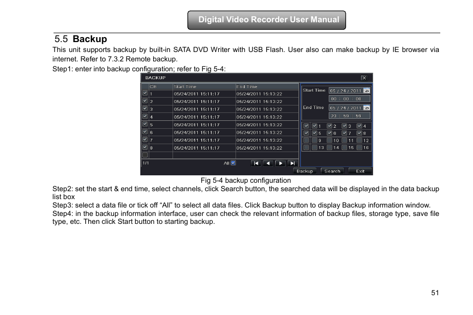 Backup, 5 backup | COP-USA DVRHD-16D1-HDMI User Manual | Page 57 / 124
