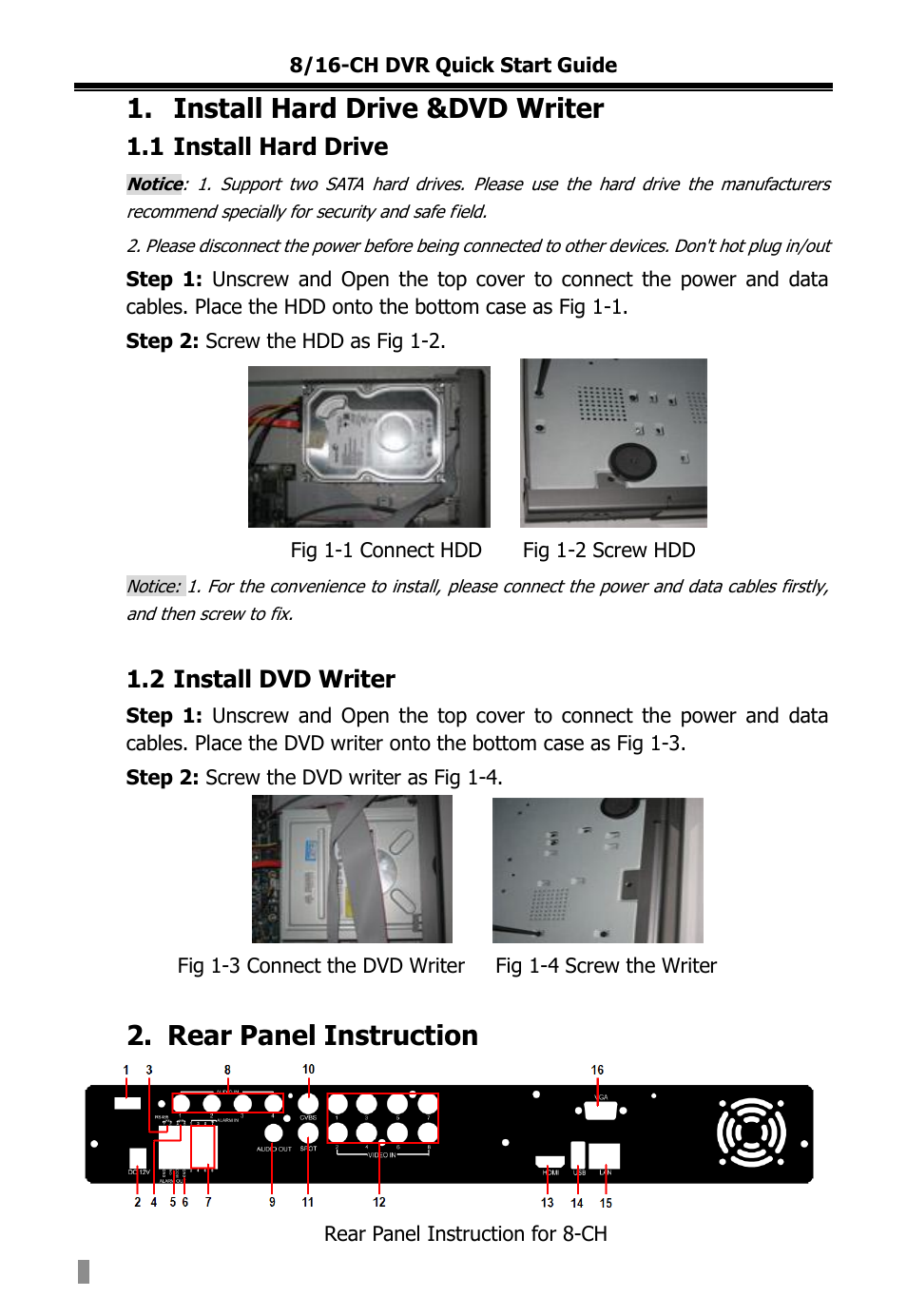 Install hard drive &dvd writer, Rear panel instruction | COP-USA DVRC264-16ME-A User Manual | Page 110 / 122