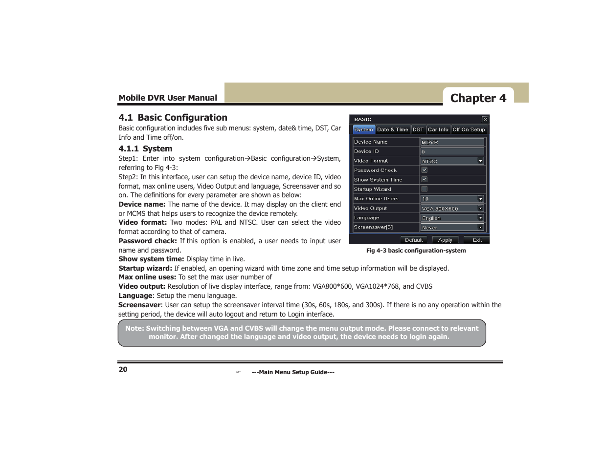 Chapter 4, 1 basic configuration | COP-USA DVR5104DE-HWDWF User Manual | Page 26 / 81