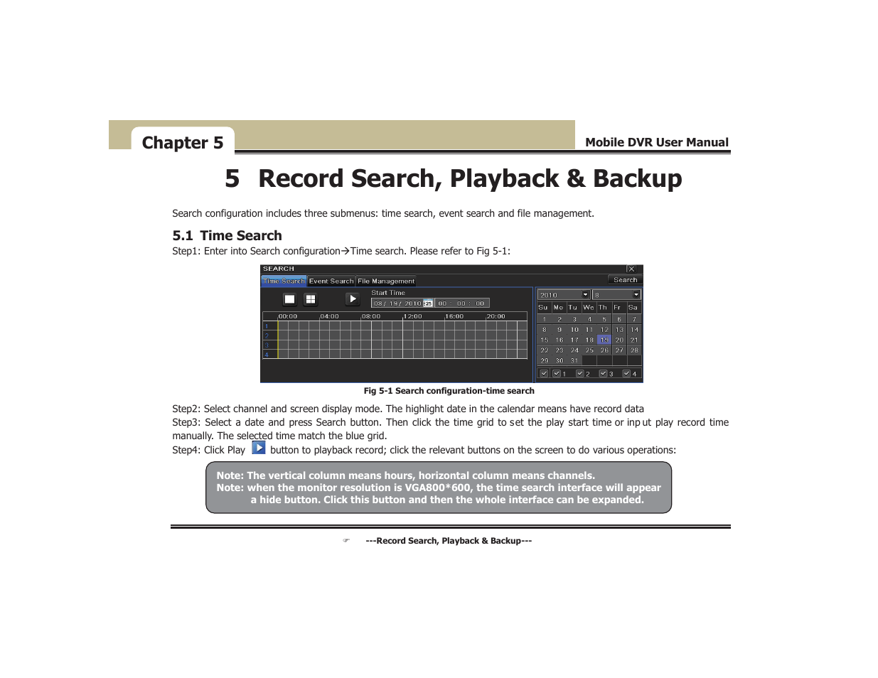 5 record search, playback & backup, Chapter 5 | COP-USA DVR5104DE-HWDWF User Manual | Page 51 / 81