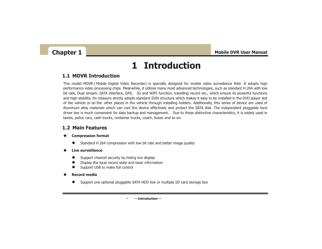 1 introduction, Chapter 1 | COP-USA DVR5104DE-HWDWF User Manual | Page 7 / 81