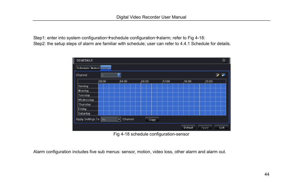 3 sensor, 5 alarm configuration, 1 sensor | COP-USA DVRHRT-16MD User Manual | Page 44 / 137