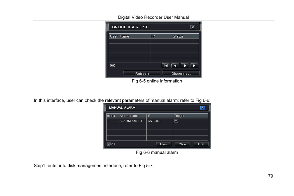 6 manual alarm, 7 disk management | COP-USA DVRHRT-16MD User Manual | Page 79 / 137