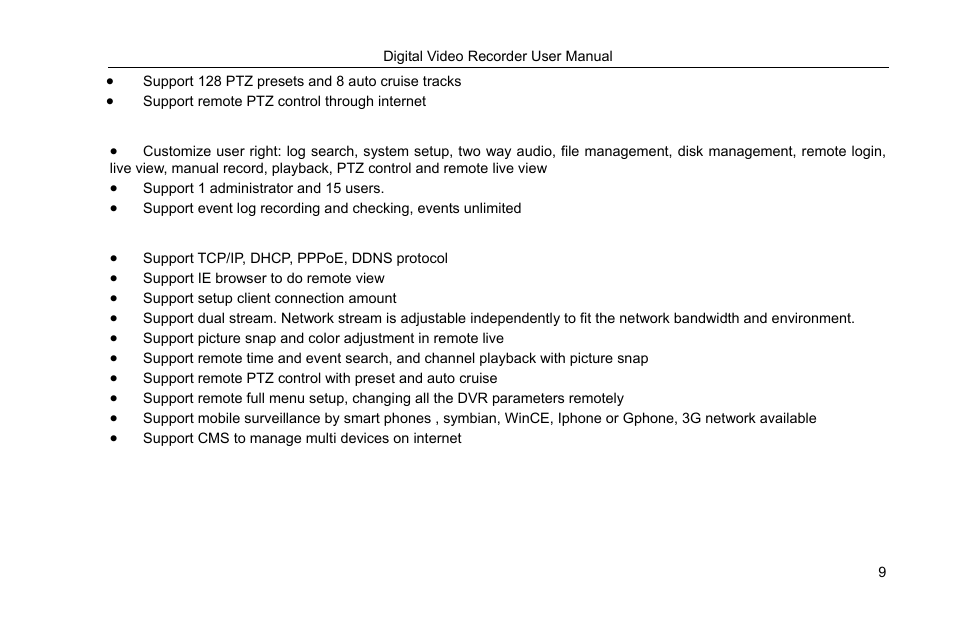 Security, Network | COP-USA DVRHRT-16MD User Manual | Page 9 / 137