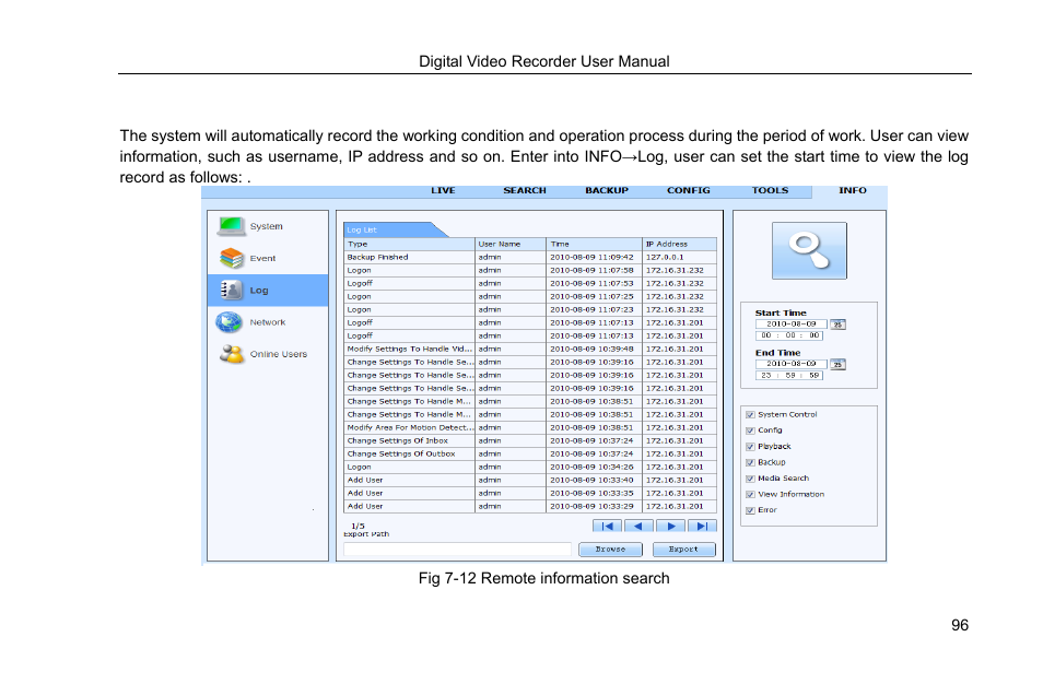 5 remote management, Remote information search | COP-USA DVRHRT-16MD User Manual | Page 96 / 137