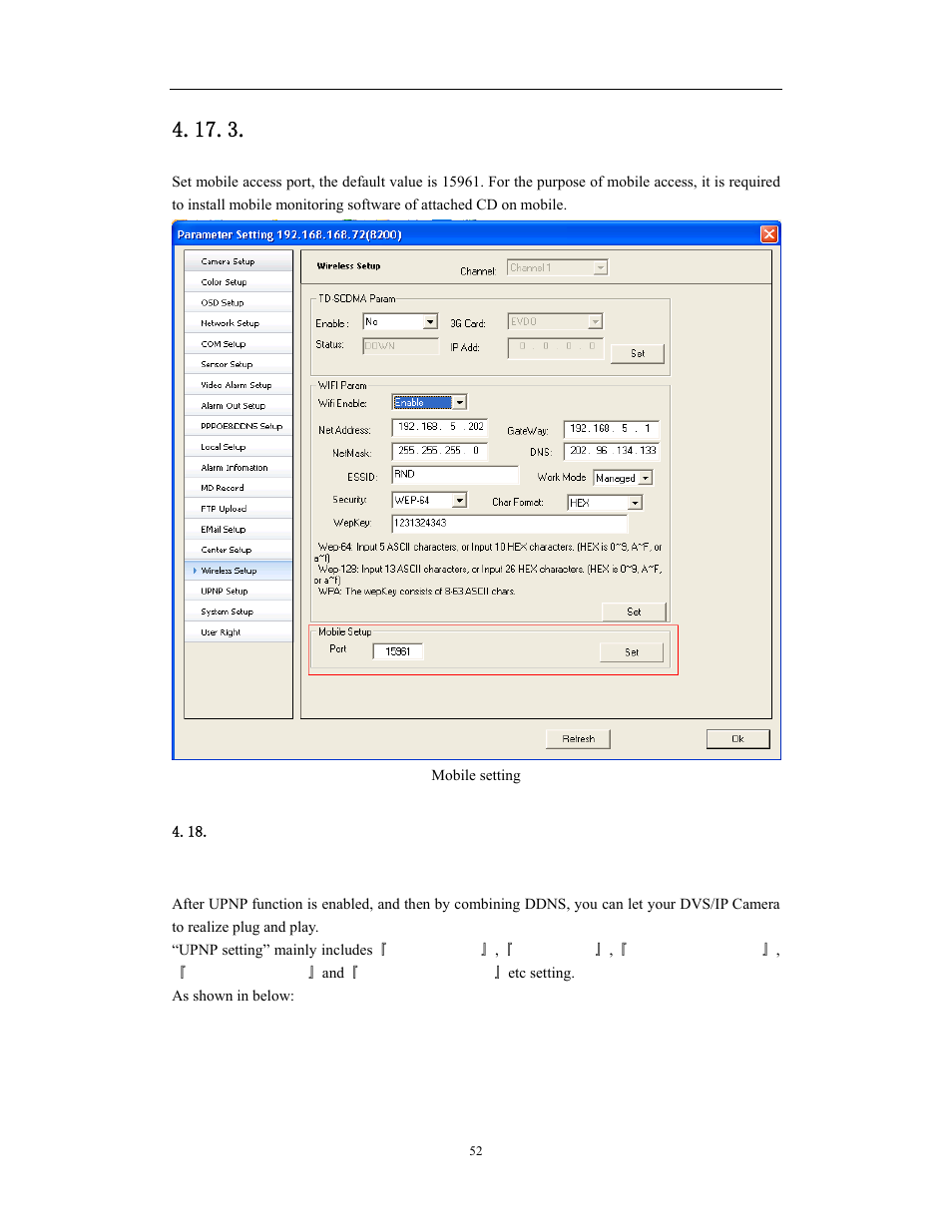 Upnp setting, Network video server/ip camera user manual, Mobile access setting | COP-USA WS08 User Manual | Page 52 / 69