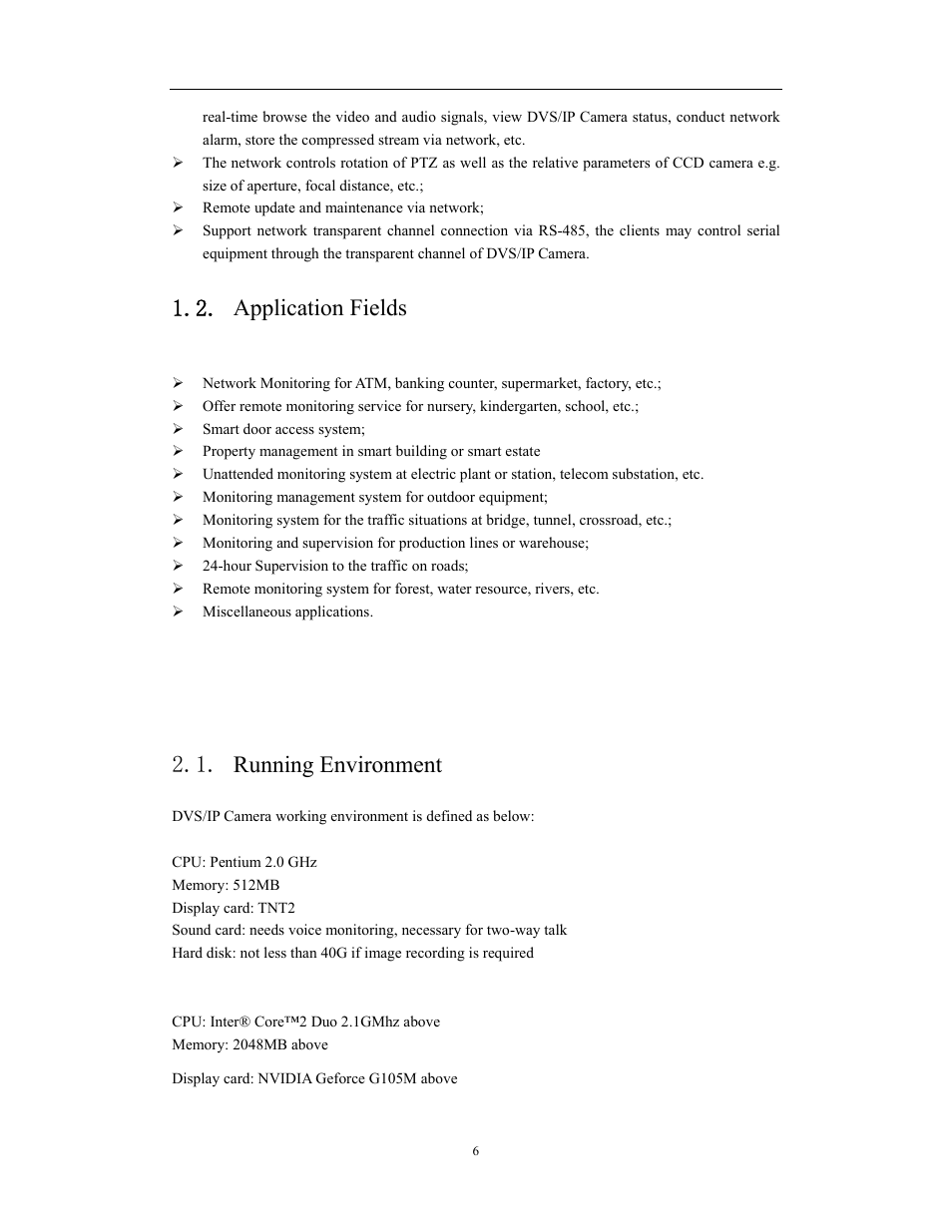 Appearance & installation, Application fields, Running environment | Network video server/ip camera user manual | COP-USA WS08 User Manual | Page 6 / 69