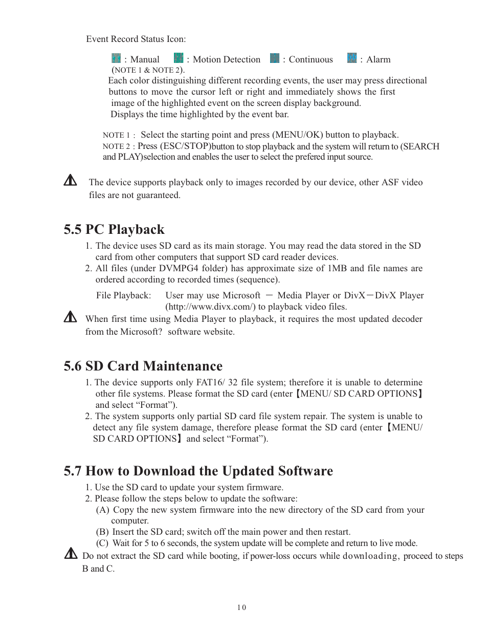 5 pc playback, 6 sd card maintenance, 7 how to download the updated software | COP-USA SLDVR User Manual | Page 11 / 21