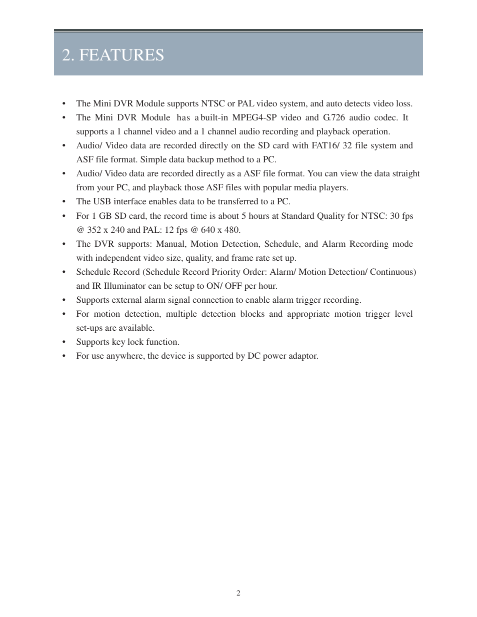 Features | COP-USA SLDVR User Manual | Page 3 / 21