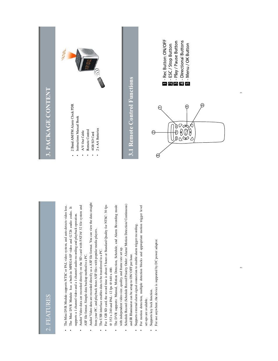 Fea tures, Package content 3.1 remote control functions | COP-USA ALC-DVR32-SL User Manual | Page 2 / 11