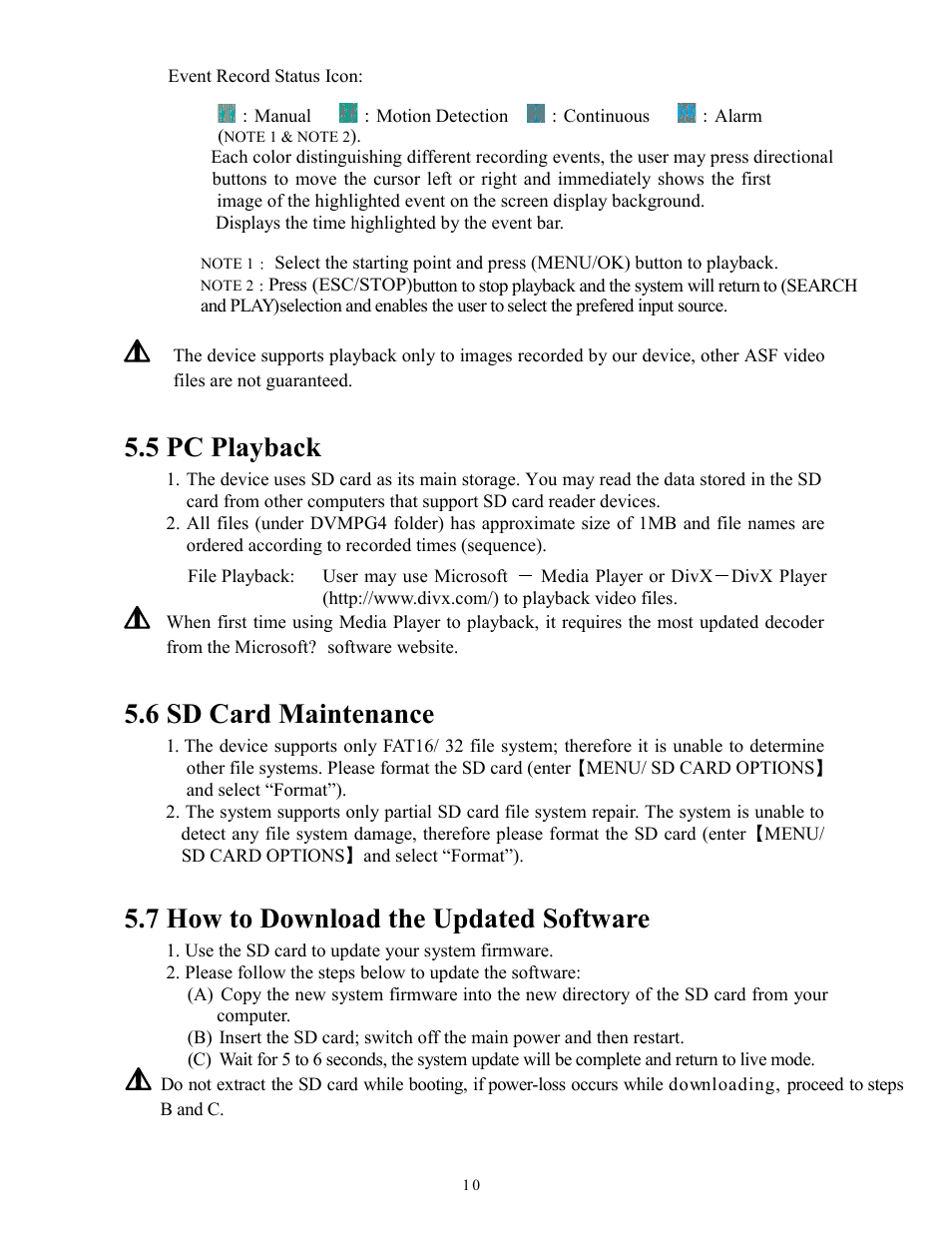 5 pc playback, 6 sd card maintenance, 7 how to download the updated software | COP-USA TBX-DVR User Manual | Page 11 / 22