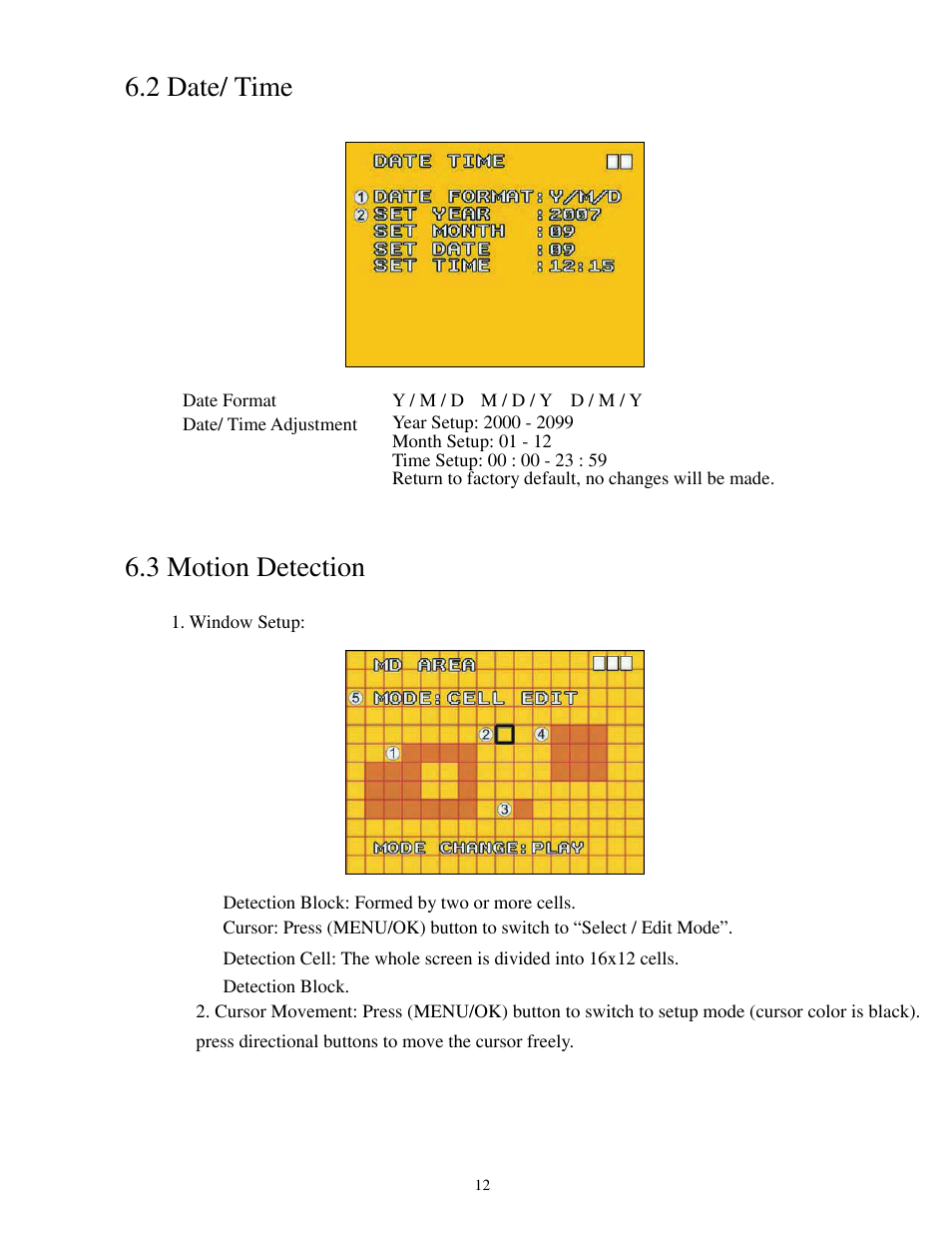 Binder1_p12, 2 date/ time 6.3 motion detection | COP-USA TBX-DVR User Manual | Page 13 / 22