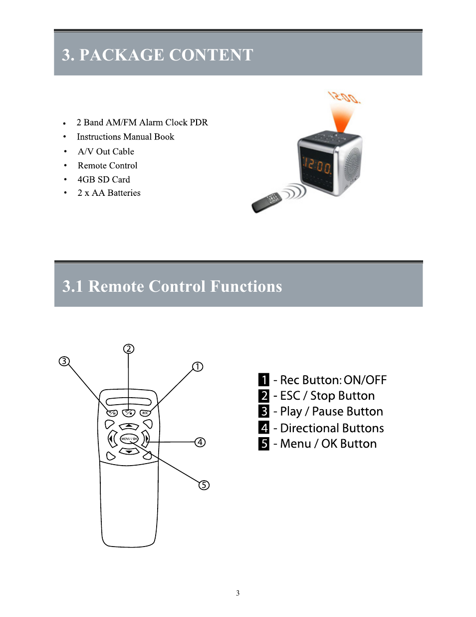 Binder1_p3, Package content 3.1 remote control functions | COP-USA ALC-DVR User Manual | Page 4 / 21