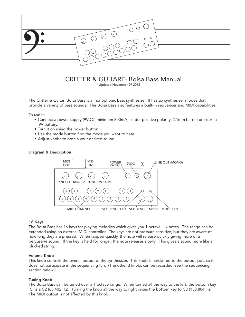 Critter&Guitari Bolsa Bass User Manual | 4 pages