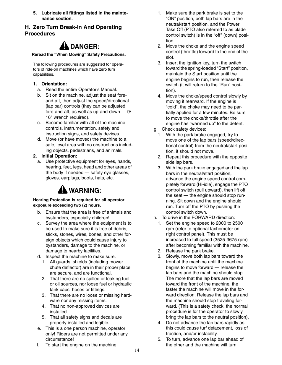 Danger, Warning | Cub Cadet 23HP ENFORCER 54 User Manual | Page 14 / 32