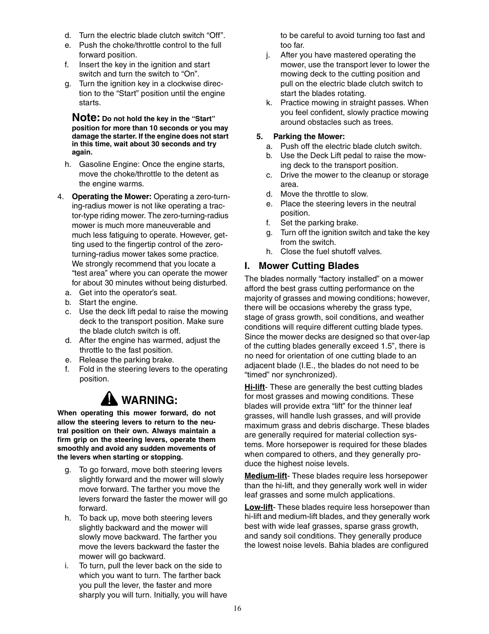 Warning | Cub Cadet 23HP ENFORCER 54 User Manual | Page 16 / 32