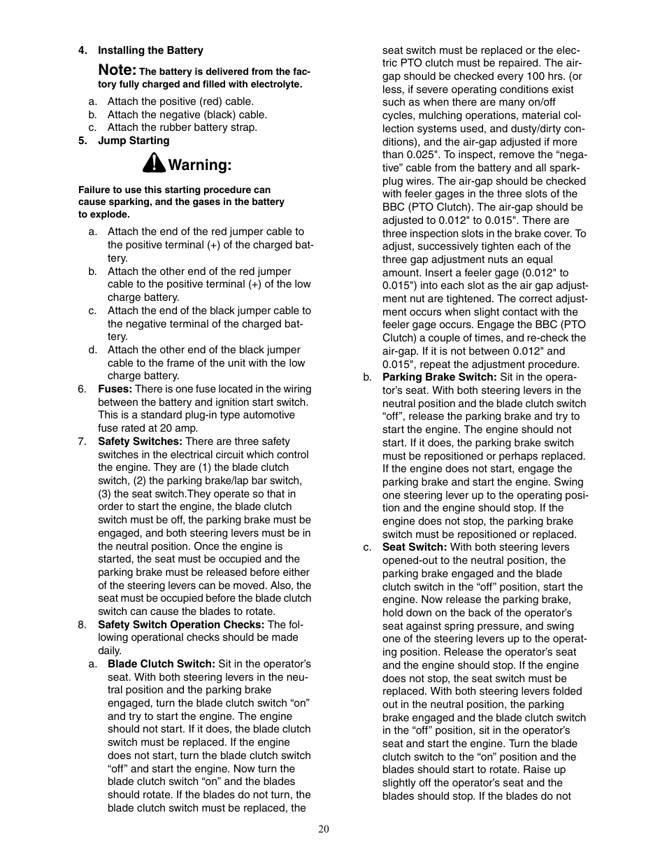 Warning | Cub Cadet 23HP ENFORCER 54 User Manual | Page 20 / 32