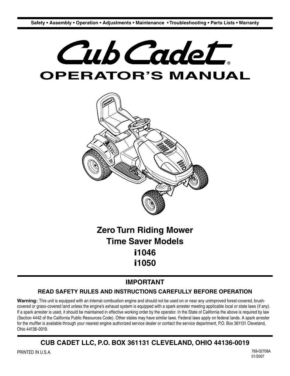Cub Cadet i1050 User Manual | 36 pages