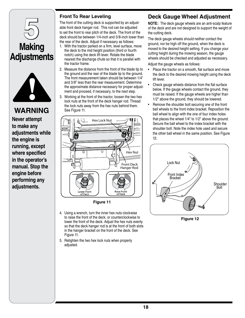 Making adjustments, Warning | Cub Cadet i1050 User Manual | Page 18 / 36