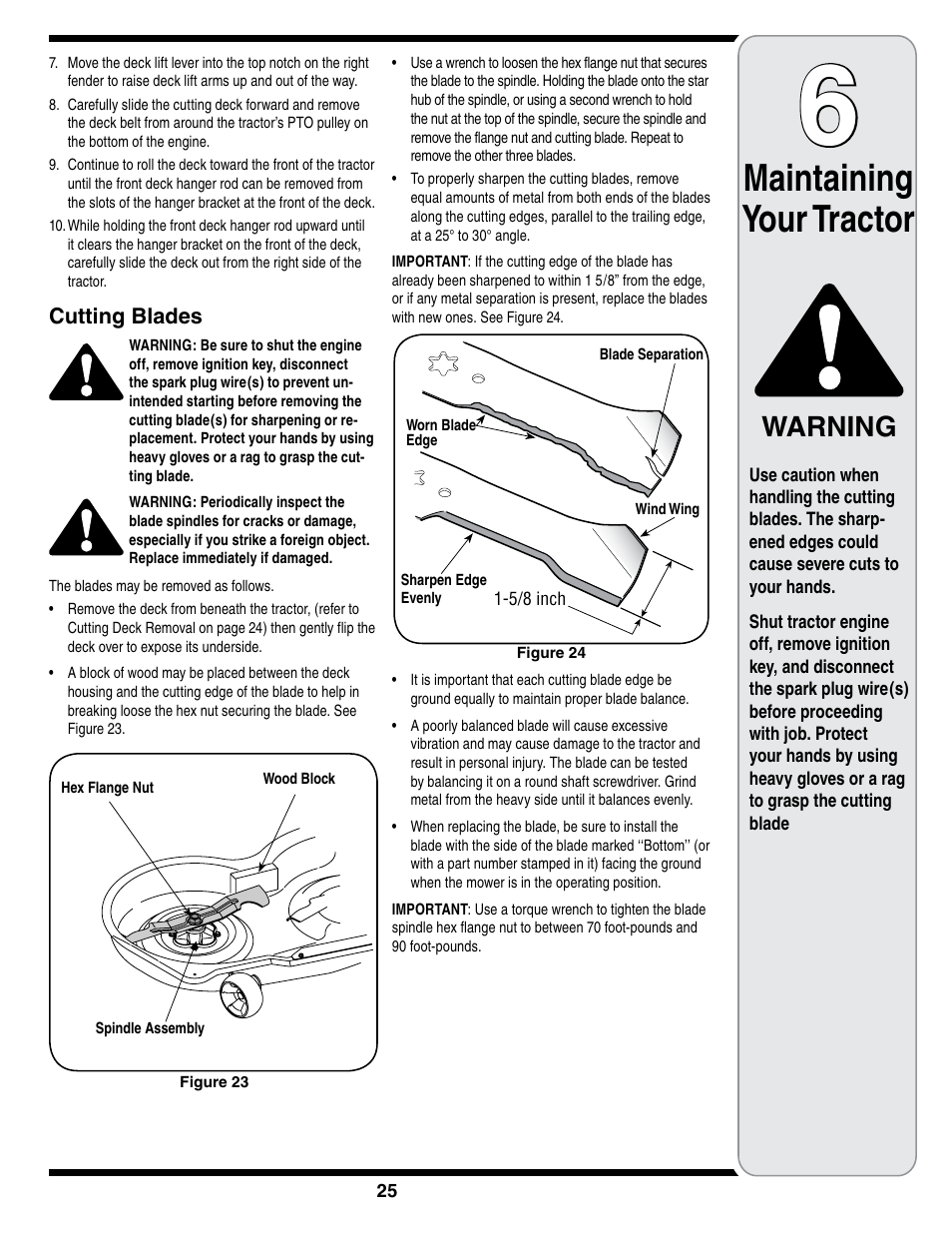 Maintaining your tractor, Warning | Cub Cadet i1050 User Manual | Page 25 / 36