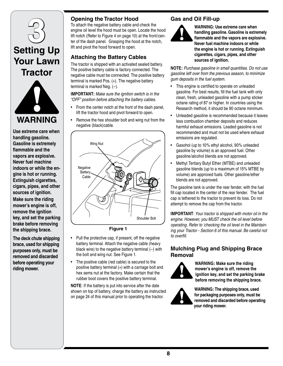 Setting up your lawn tractor, Warning | Cub Cadet i1050 User Manual | Page 8 / 36