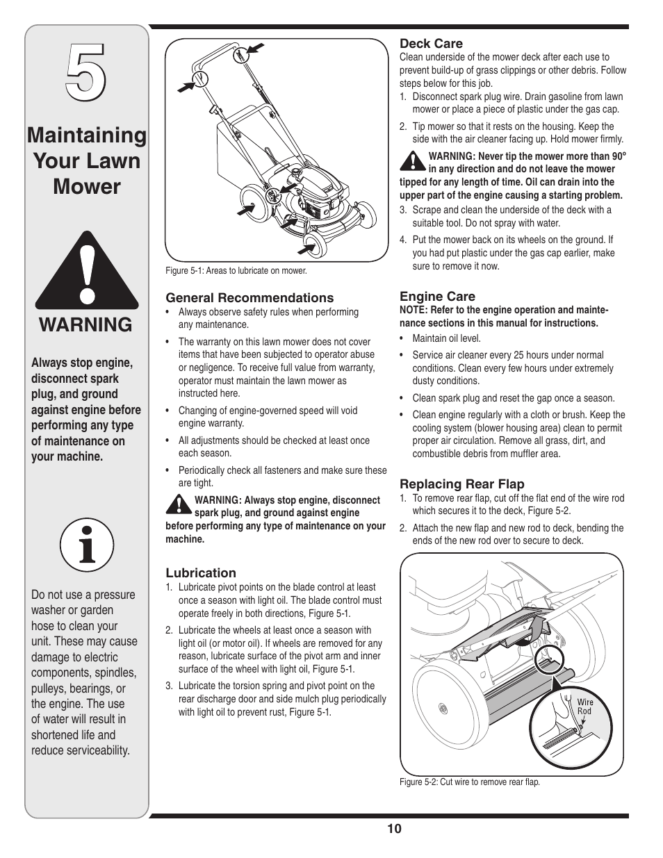 Maintaining your lawn mower, Warning | Cub Cadet 54M User Manual | Page 10 / 28