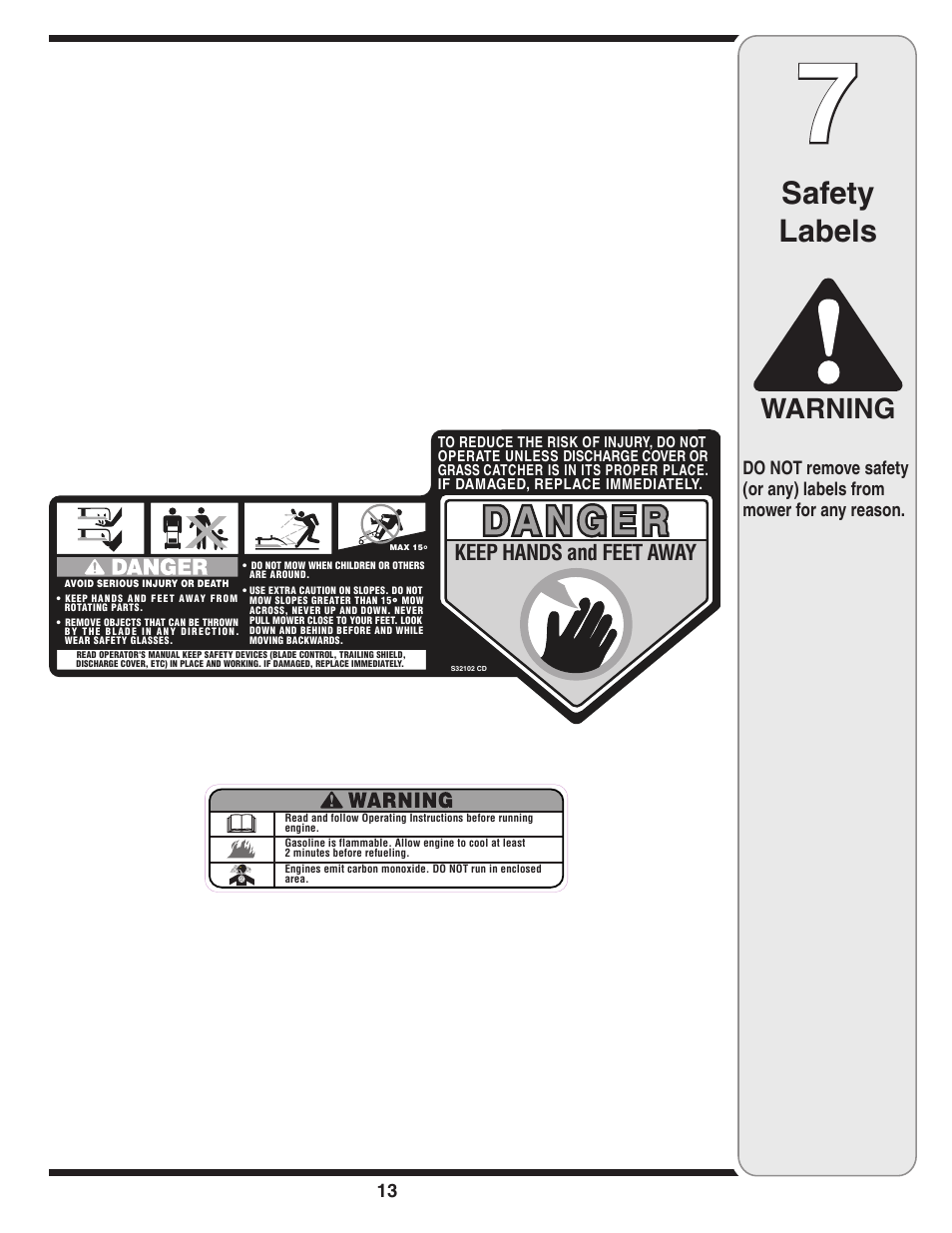 Safety labels, Warning | Cub Cadet 54M User Manual | Page 13 / 28