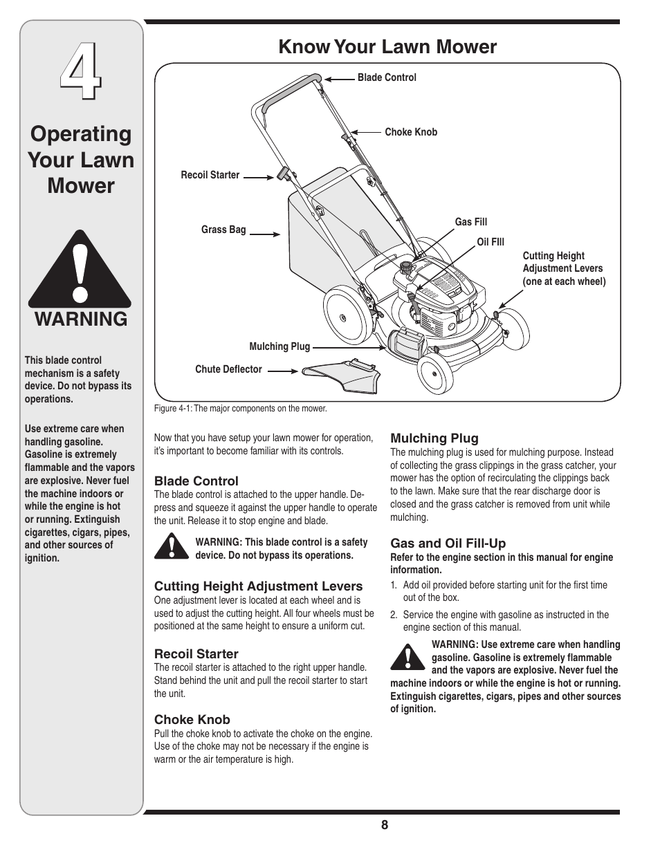 Operating your lawn mower, Know your lawn mower, Warning | Cub Cadet 54M User Manual | Page 8 / 28