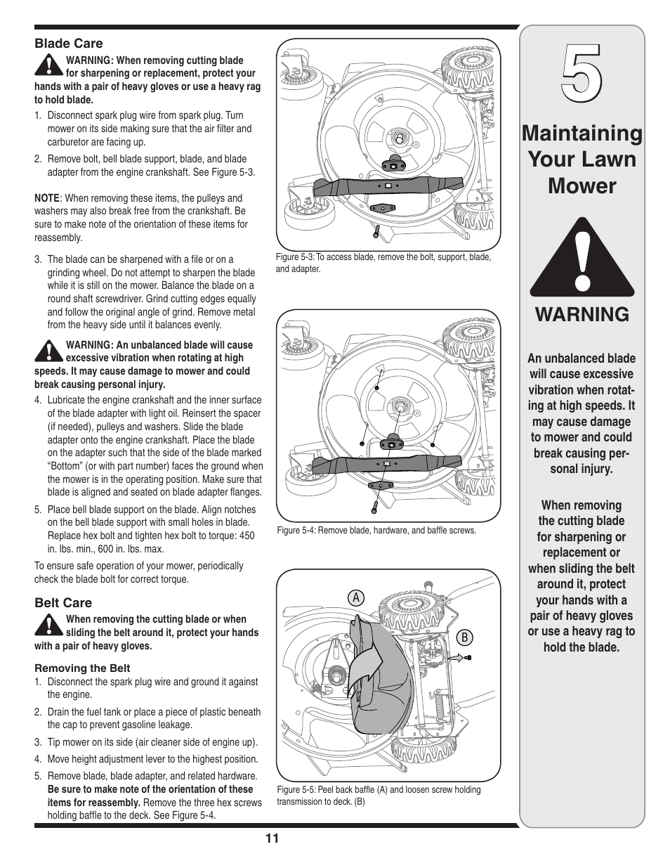 Maintaining your lawn mower, Warning | Cub Cadet 980 User Manual | Page 11 / 20