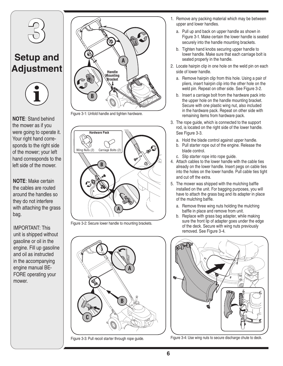 Setup and adjustment | Cub Cadet 980 User Manual | Page 6 / 20