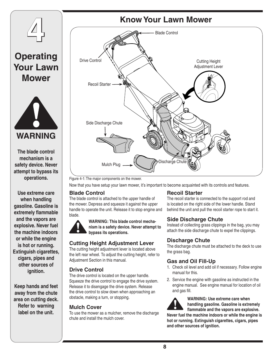 Operating your lawn mower, Warning, Know your lawn mower | Cub Cadet 980 User Manual | Page 8 / 20